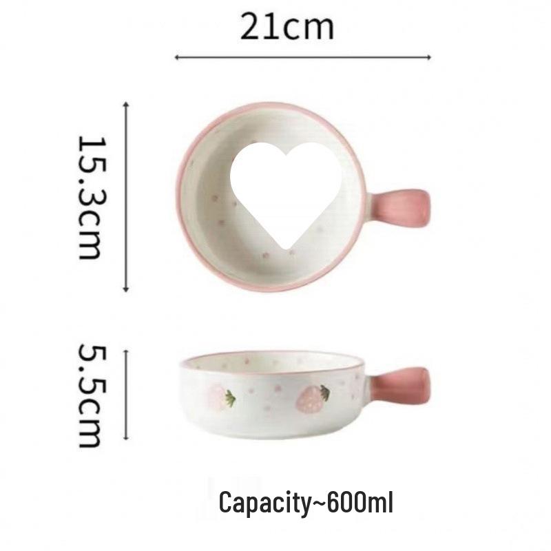 Nordic Style Hand-Painted Ceramic Plates & Bowls with Handles for Microwave, Baking, and Steamed Eggs