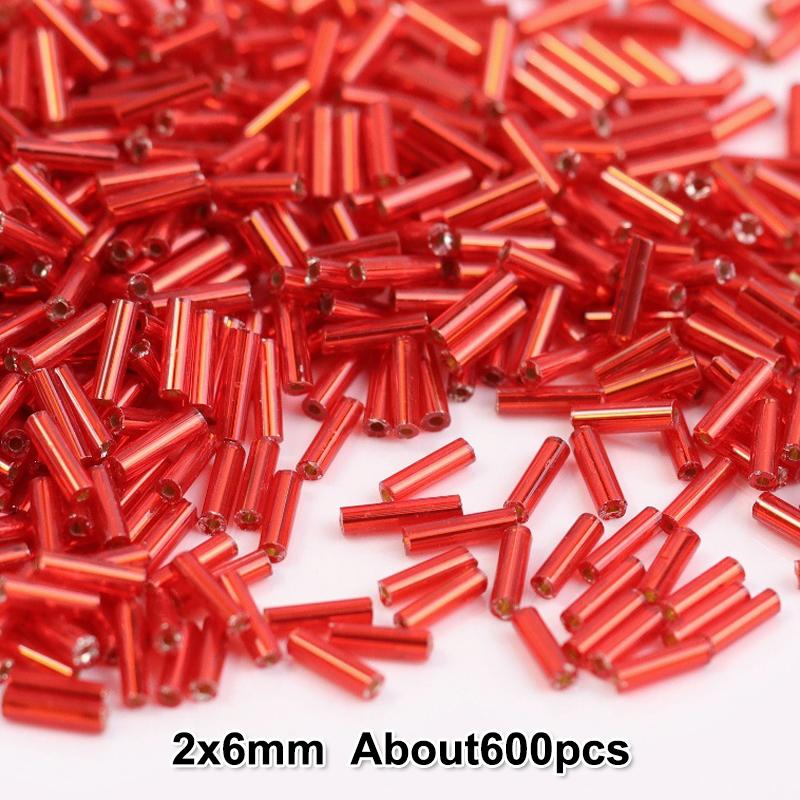 2x6mm Colorful Silver Core Czech Glass Seed Bugle Beads Tube Spacer Beads For Jewelry Making Garment Sewing Accessory
