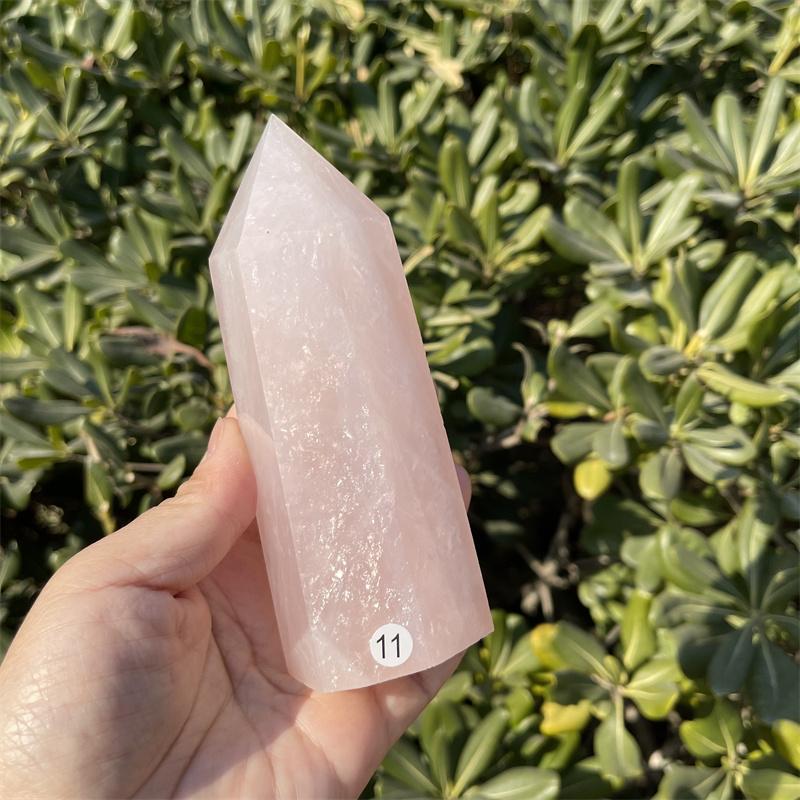 Natural Carved Pink Quartz Rose Crystal Point for Reiki Healing