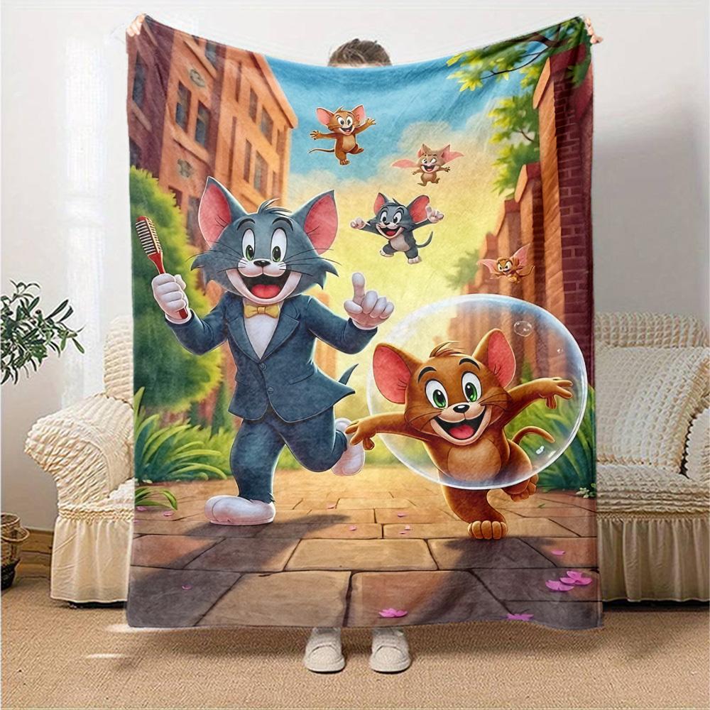 1pc Tom and Jerry Flannel Blanket Soft Warm Throw for Home, Office, Travel, All-Season Cozy Bedding GiftL1115