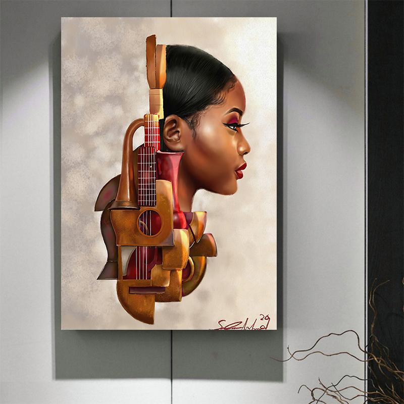 Abstract Sexy Woman Canvas Painting Wall Art Violin Musical Instrument Body Posters and Prints for Living Room Decor Cuadros