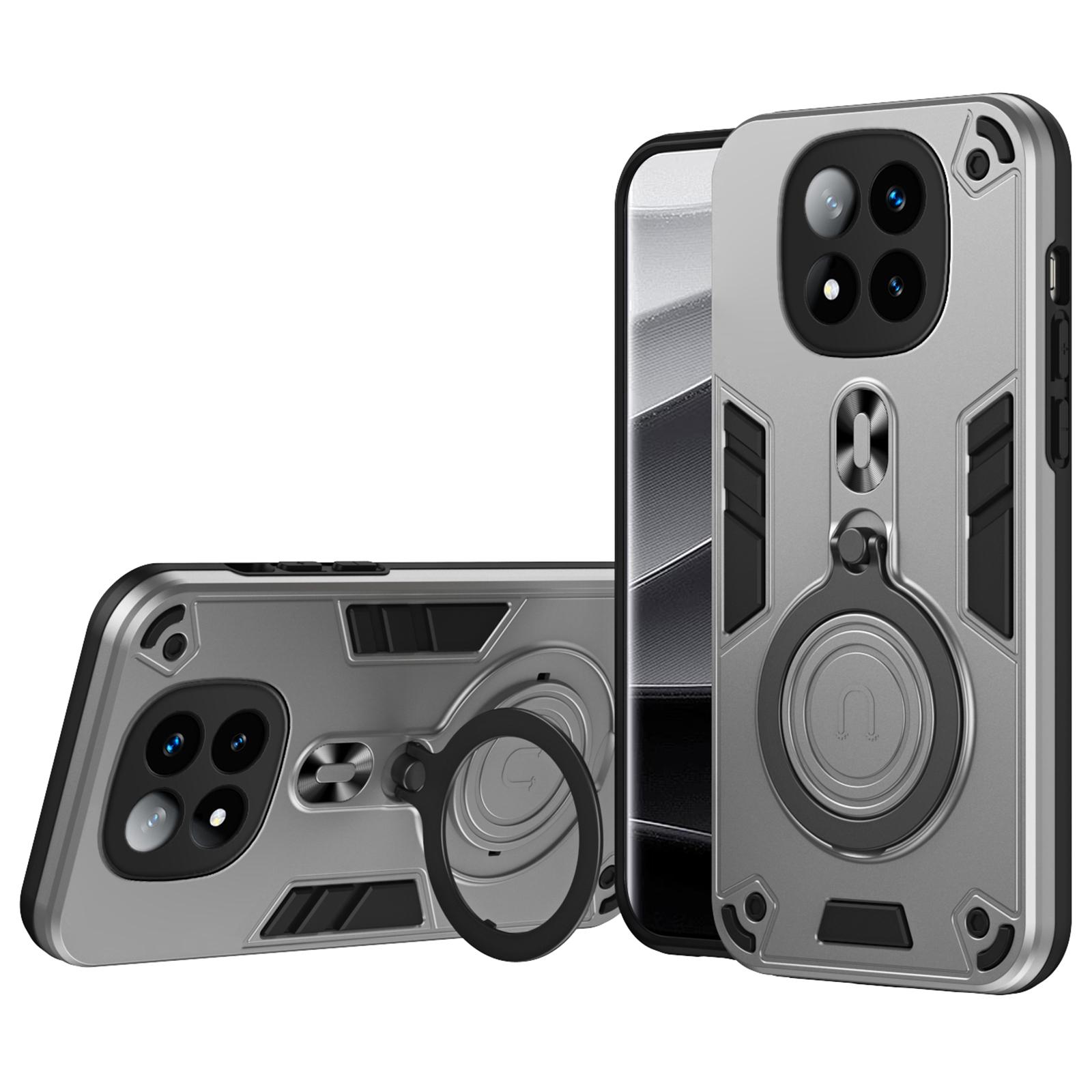 

For Xiaomi Redmi Note 14 Pro+ 5G Case Rotatable Kickstand PC+TPU Drop Protection Phone Cover Silver