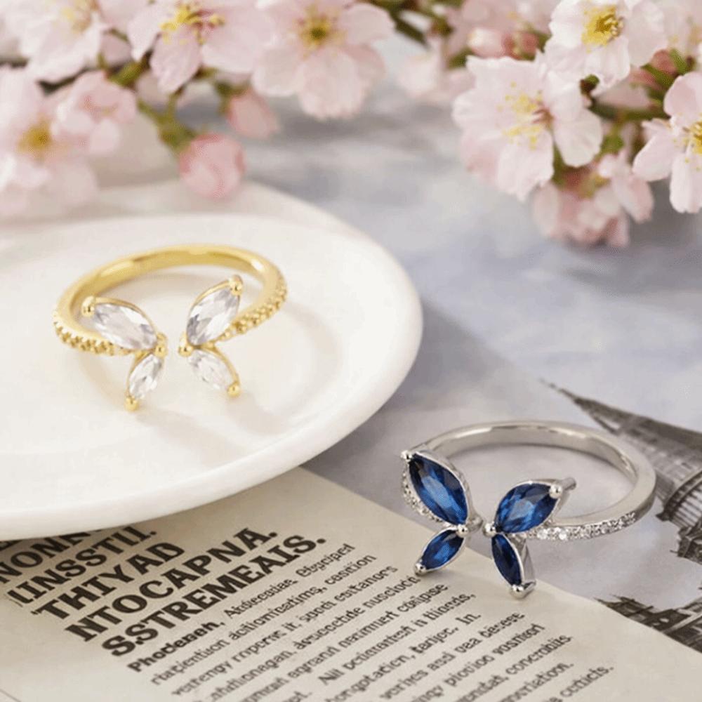 Exquisite Zircon Butterfly Ring Light Luxury Finger Jewelry Sweet Butterfly Opening Ring Daily
