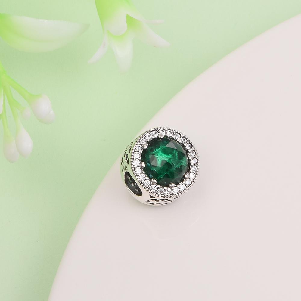 Authentic 925 Sterling Silver Green Crystals Radiant Hearts Charm Beads for Jewelry Making Fits Europe Charms Bracelet Necklace