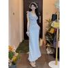 French girl floral medium and long ruffle skirt female sexy slim summer vacation lace suspender dress