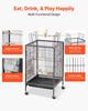 Bird Cage, 460 x 460 x 770 mm, Open Flat Top, Wrought Iron Bird Flight Cage with Perches, Slide-Out Tray and Plastic Feeders, Casters, for Parrot,