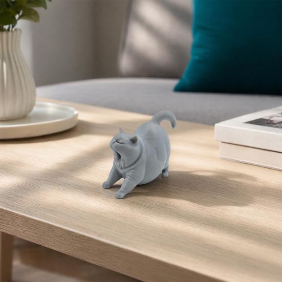 3D Printed Yawning Cat Statue, Cute Sleeping Cat Figurine for Shelf Bedroom, Modern Minimalist Home Decor Gift for Cat Lovers