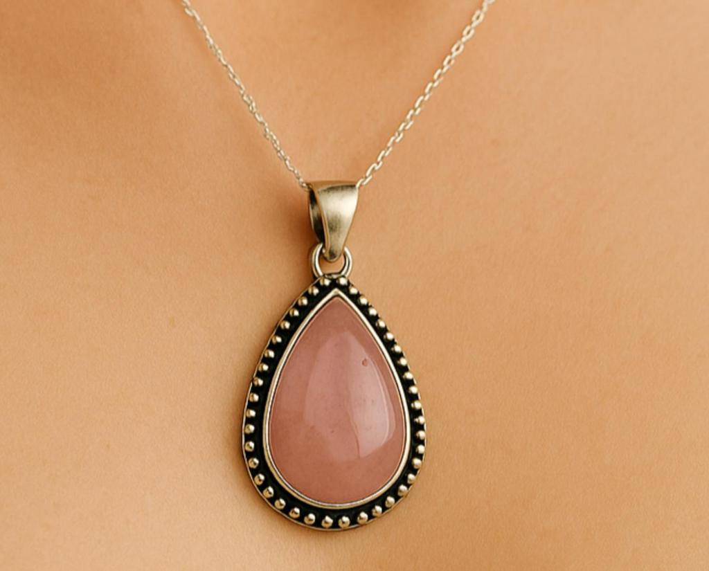 Rosenquarz Anhänger, Geschenk Halskette, 925 Sterlingsilber, Damenanhänger, Edelsteinanhänger, Handgefertigter Schmuck, Geschenk für Sie