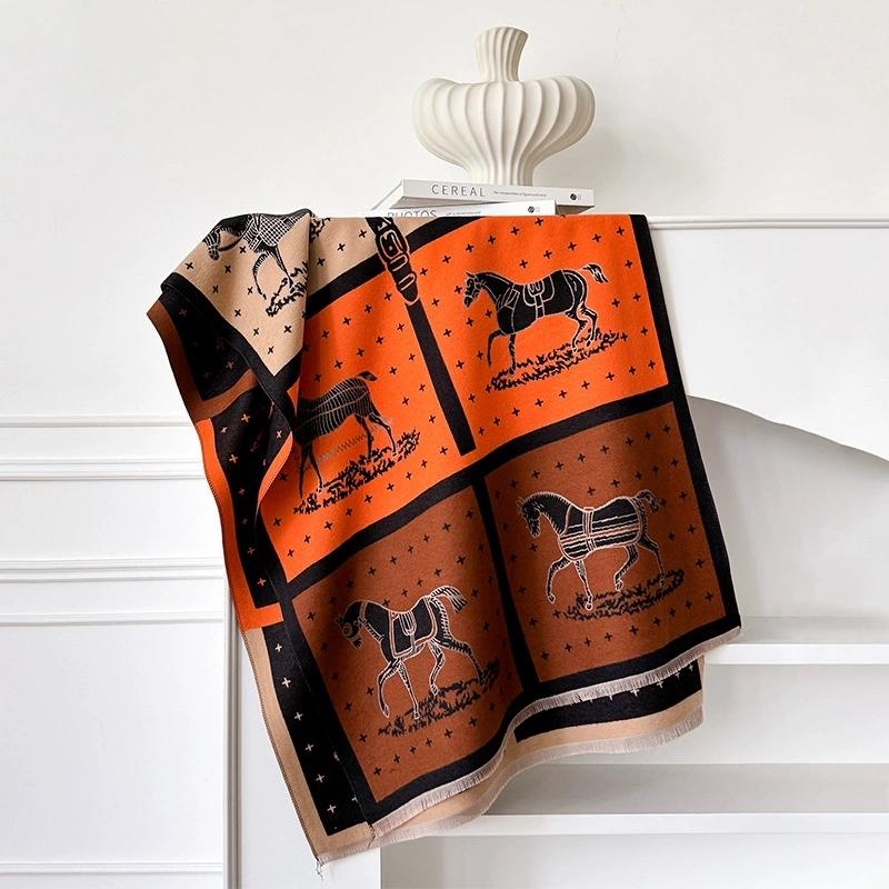 Winter Elegant Lady Style Printed Faux Cashmere Scarf For Women Double-Sided Cold Protection Neck Warm Scarf And Shawls 180*65Cm