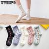 5pcs Socks Women Spring and Summer Jk Mid-calf Socks Wooden Ear Edge Japanese Cute Flower Girl Socks Sweet Lolita Cotton Stockings