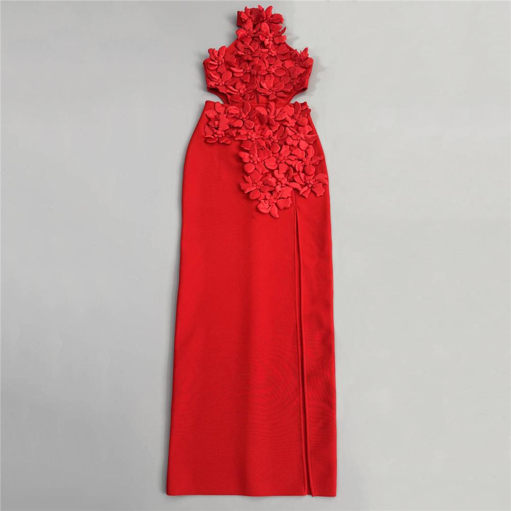 European & American 3D Floral Halter Sleeveless Bandage Party Dress