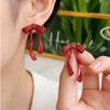 New Natal Red Bow Stud Earrings, Sweet Temperament, Versatile, Niche Design Sense, Retro Hong Kong Style Earrings