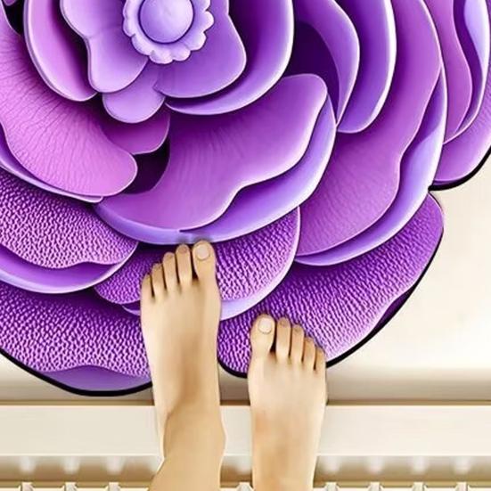 3D Flower Bath Mat Absorbent Non-Slip Floor Mat Flower Shape Decorative Entrance Rug for Living Room