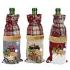 3Pcs Grid Pattern Linen Wine Bottle Cover Red Wine Champagne Bottle Bag Christmas Decoration