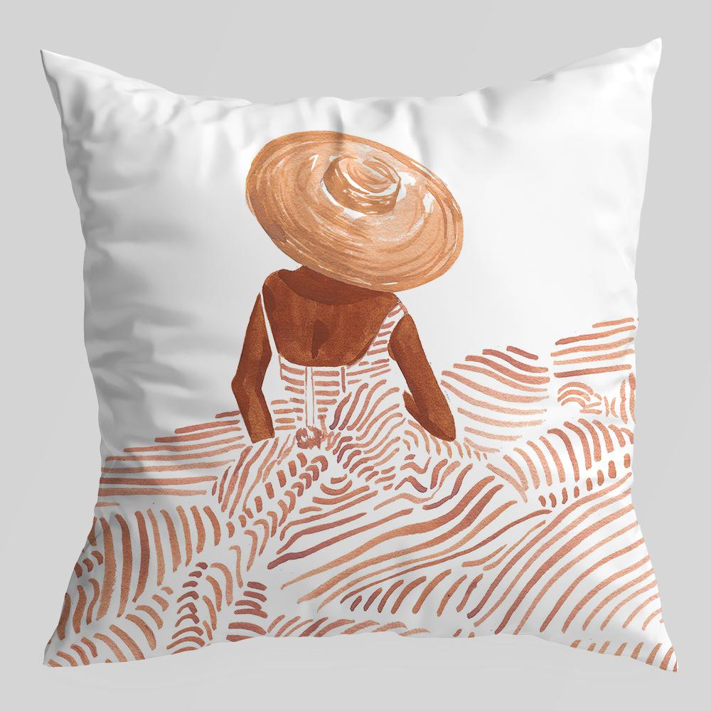 Abstract Green Plant Figures Seascape Pillow Cover Nordic Ink Painting Short Velvet Sofa Car Pillow Cushion Cover