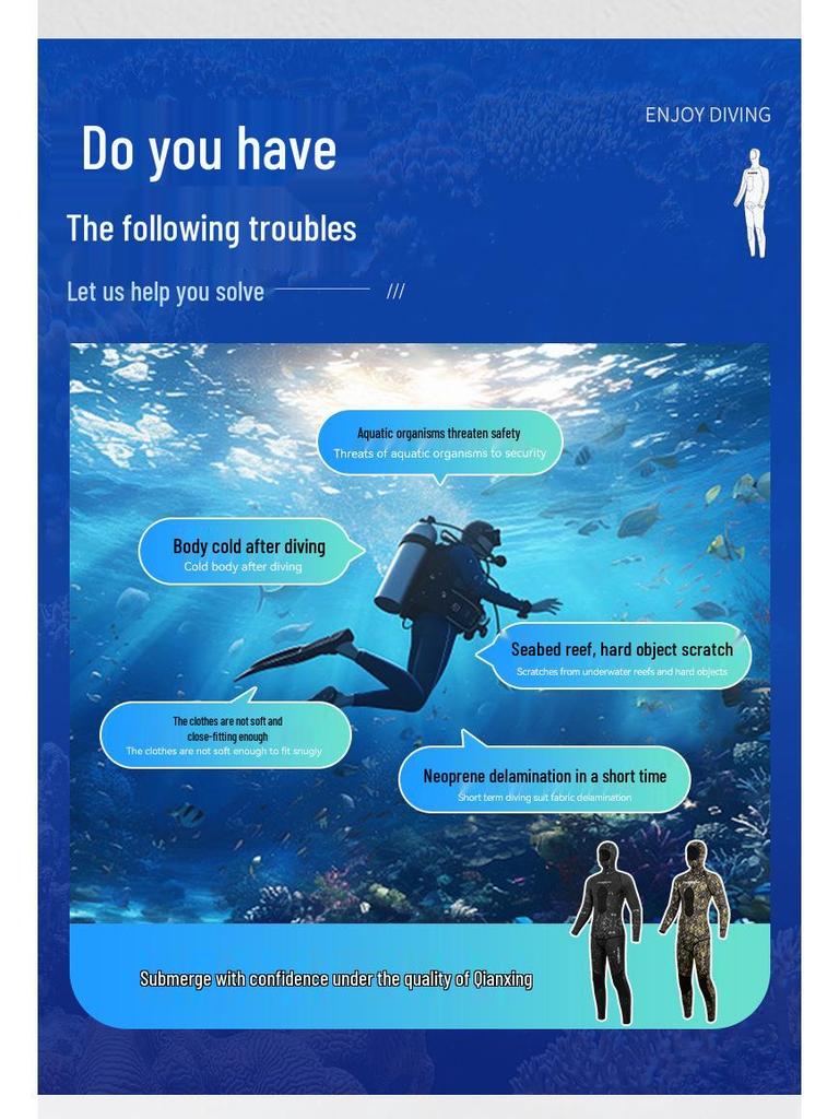 Qianxing 1.5mm Professional Wetsuit for Women & Men – Surfing, Snorkeling, Fishing, and Hunting Gear Set