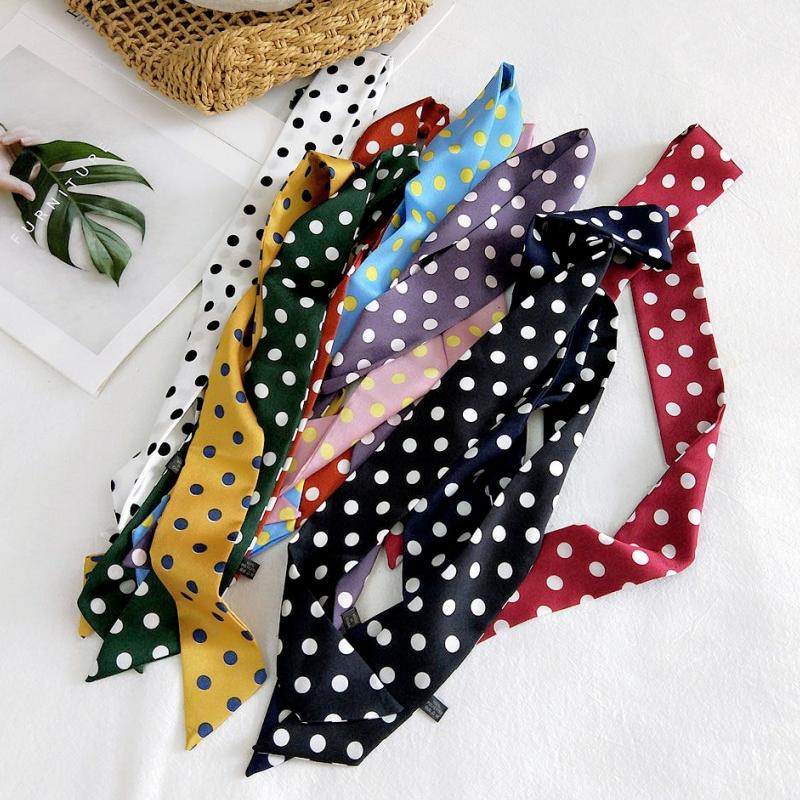Fashion Dot Ribbon Silk Scarf Women Thin Neck Scarves Lady Small Shawls Narrow Female Neckerchief Dress Accessories