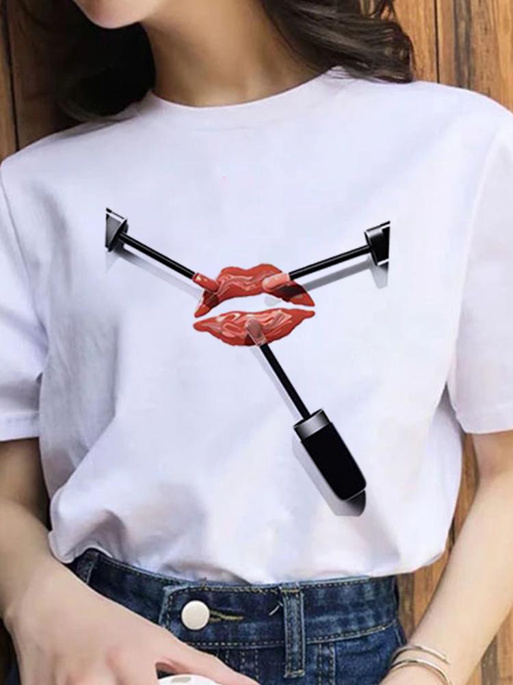 Women Fashion 2022 Cartoon Shirt Print Summer T-Shirts Female Sexy T-Shirt Aesthetic Clothes Summer Tops Trend Graphic T Top