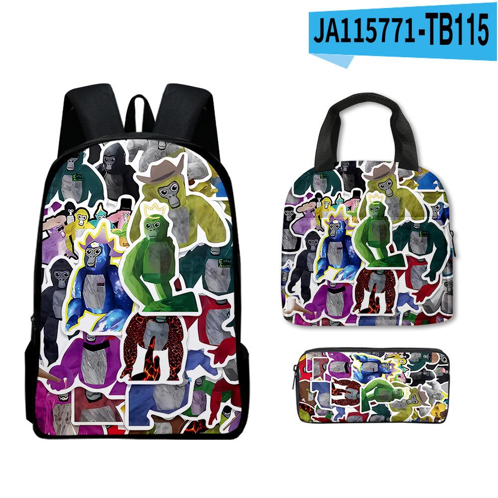 Klassiek Populair Bijzonder Grappig Gorilla tag 3D Geprint 3 stuks/Set leerling Schooltassen Laptop Dagrugzak Rugzak Lunchtas Etui