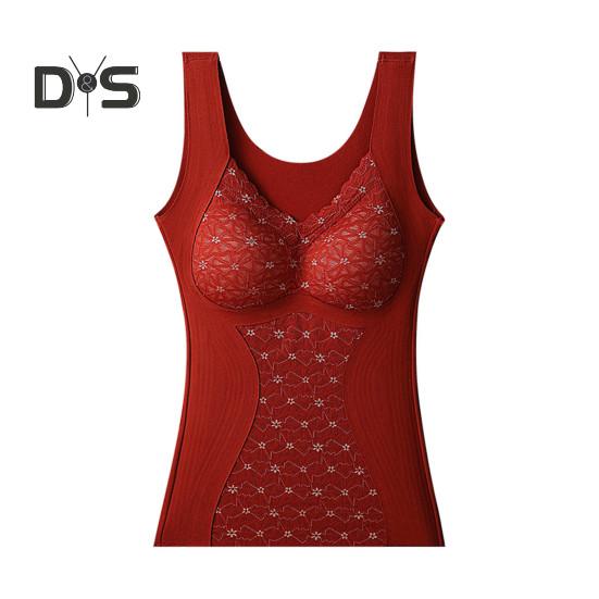 

Женский бесшовный жилет с нагрудными вкладышами, без рукавов, толстый немецкий бархат, термобелье, сохраняющее тепло, эластичный, с V-образным вырезом, кружевной топ, зимняя базовая модель L красный