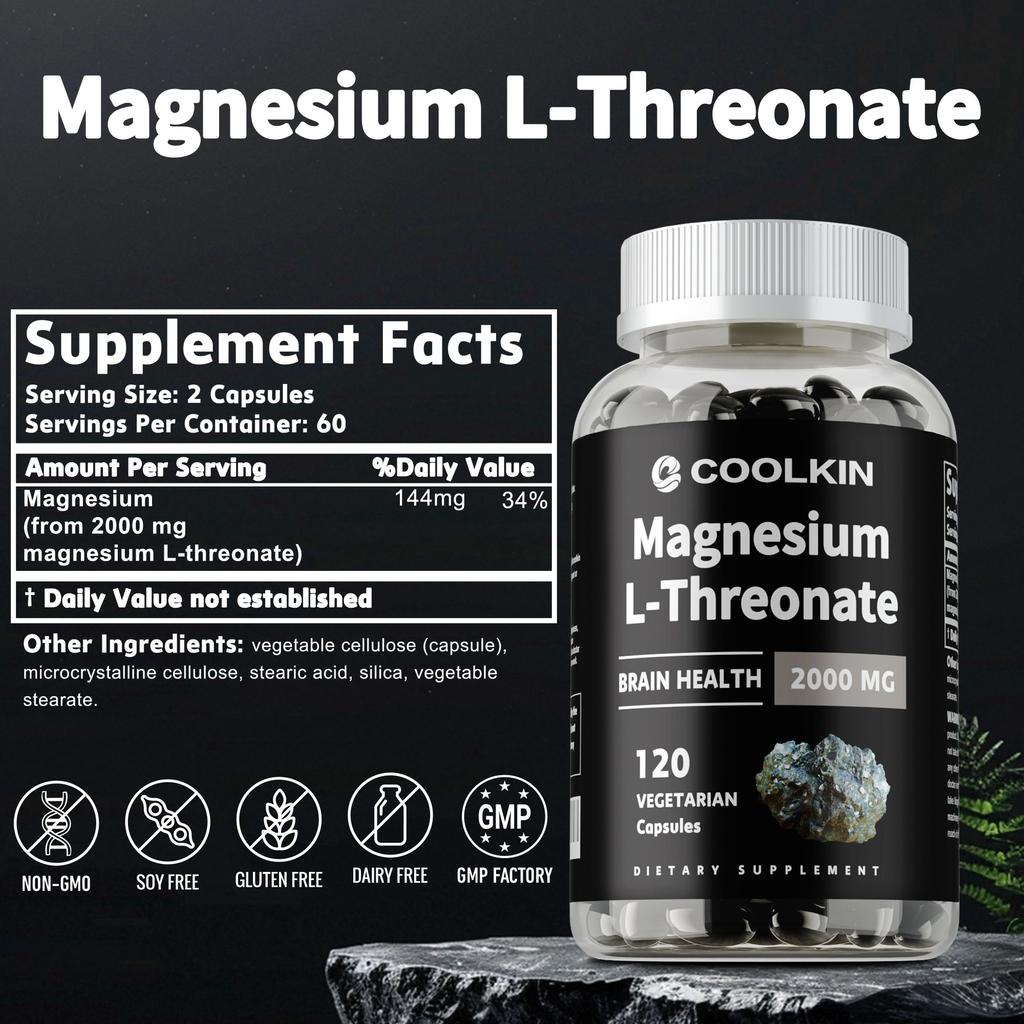 Capsule Amestecate L-Magnesiu Treonat, complet naturale, 2000 mg per porție, ușor absorbabile, potrivite atât pentru bărbați, cât și pentru femei.