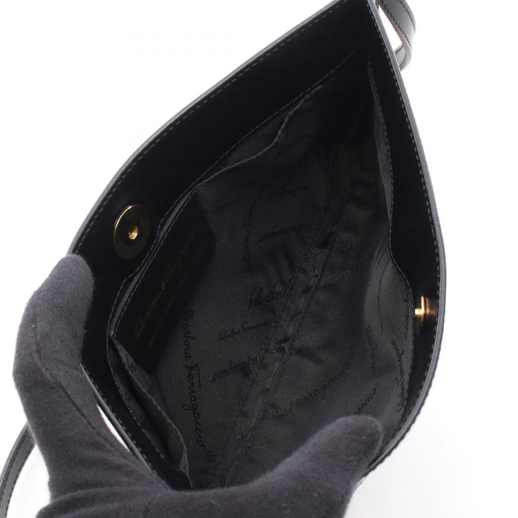 Used Salvatore Ferragamo Gancini mini Shoulder Bag leather Black Beige Used Women