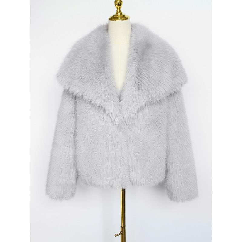 Womens Luxury Faux Fur Coat Lapel Short Winter Warm Jacket