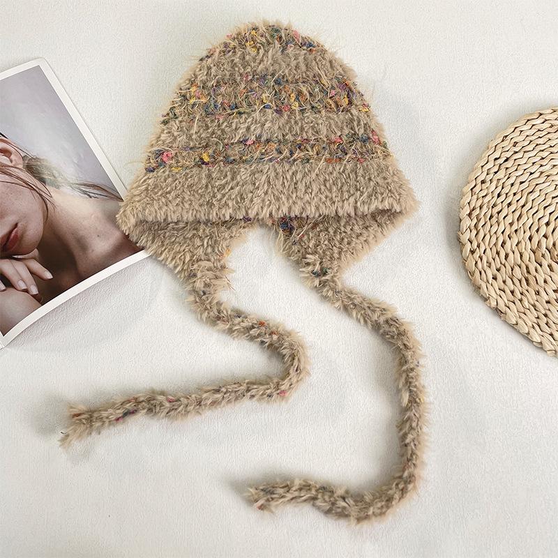 

Women s Winter Knitted Red Beanie with Bandage Earmuffs One size