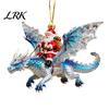 Fantasy Style Ornament Santa Claus Dragon Rider Christmas Ornament, 2D Acrylic Red Durable Resin Decoration with Flying Tree Hanging Decorations