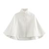 Women's Coarse Wool Stand Collar Cape Coat - Spring 2025 European & American Style, Hidden Button, Short Jacket Top