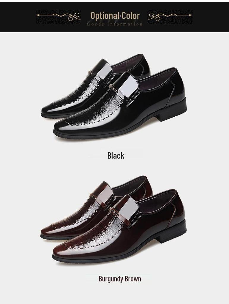 Men's Plus Size Crocodile Pattern Patent Leather Business Slip-On Shoes, Pointed Toe, Shiny Finish