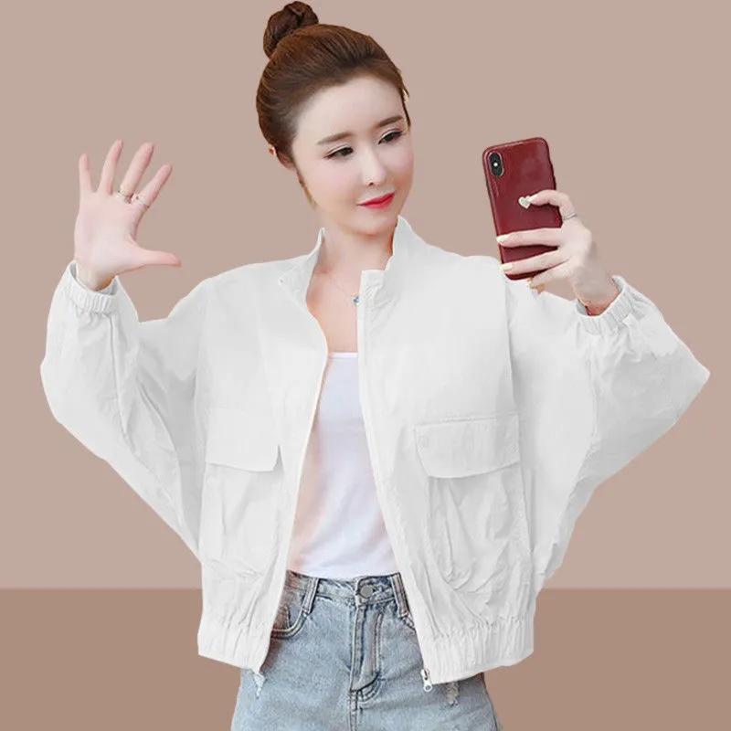 Women's Solid Color Thin Section Sunscreen Jacket Long-sleeved Short Section Casual Jacket