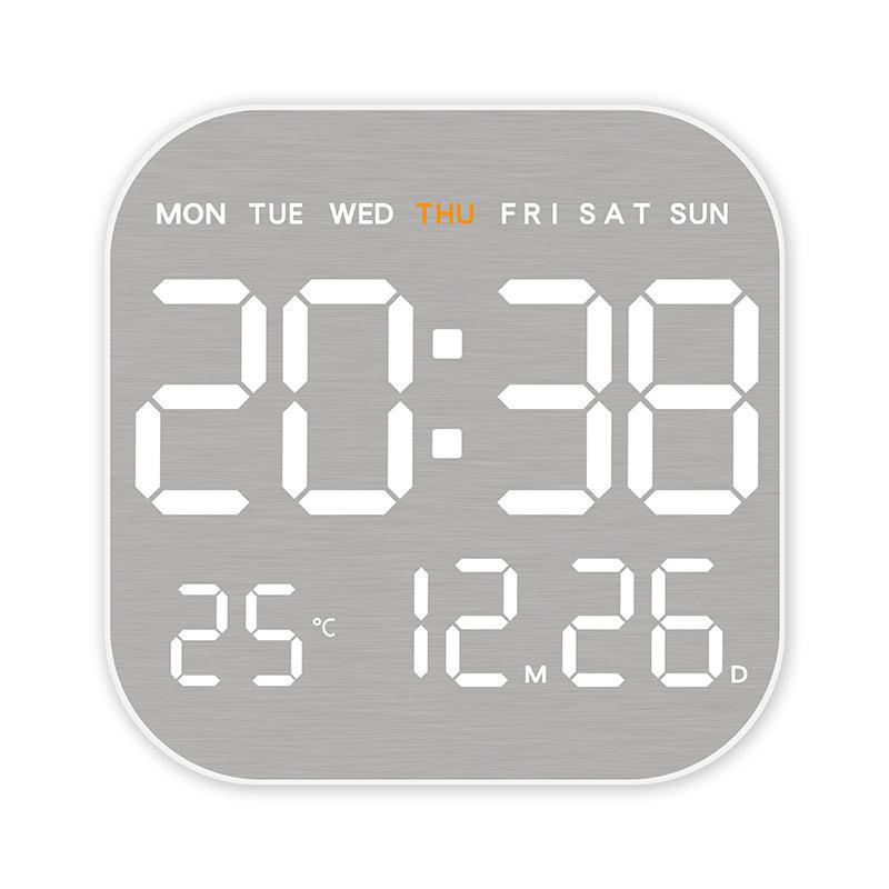 Brushed Metal Wall Clock: LED Multi-functional Electronic Alarm Clock