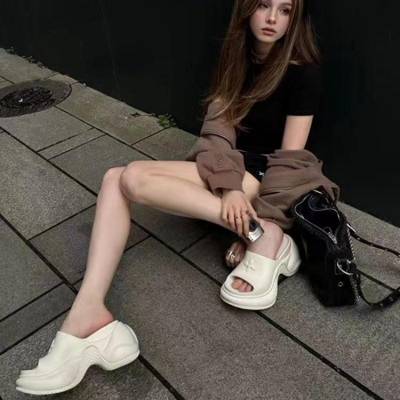 Cross Flower 9CM Thick Sole High Heel Sandals for Women Outdoor Fashion High Heel Summer Slide Sandals