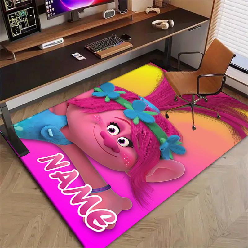 Custom Trolls Mat Personalized Name, Polyester Washable Indoor Entryway Rug, Gift for Christmas, Easter, Thanksgiving Day