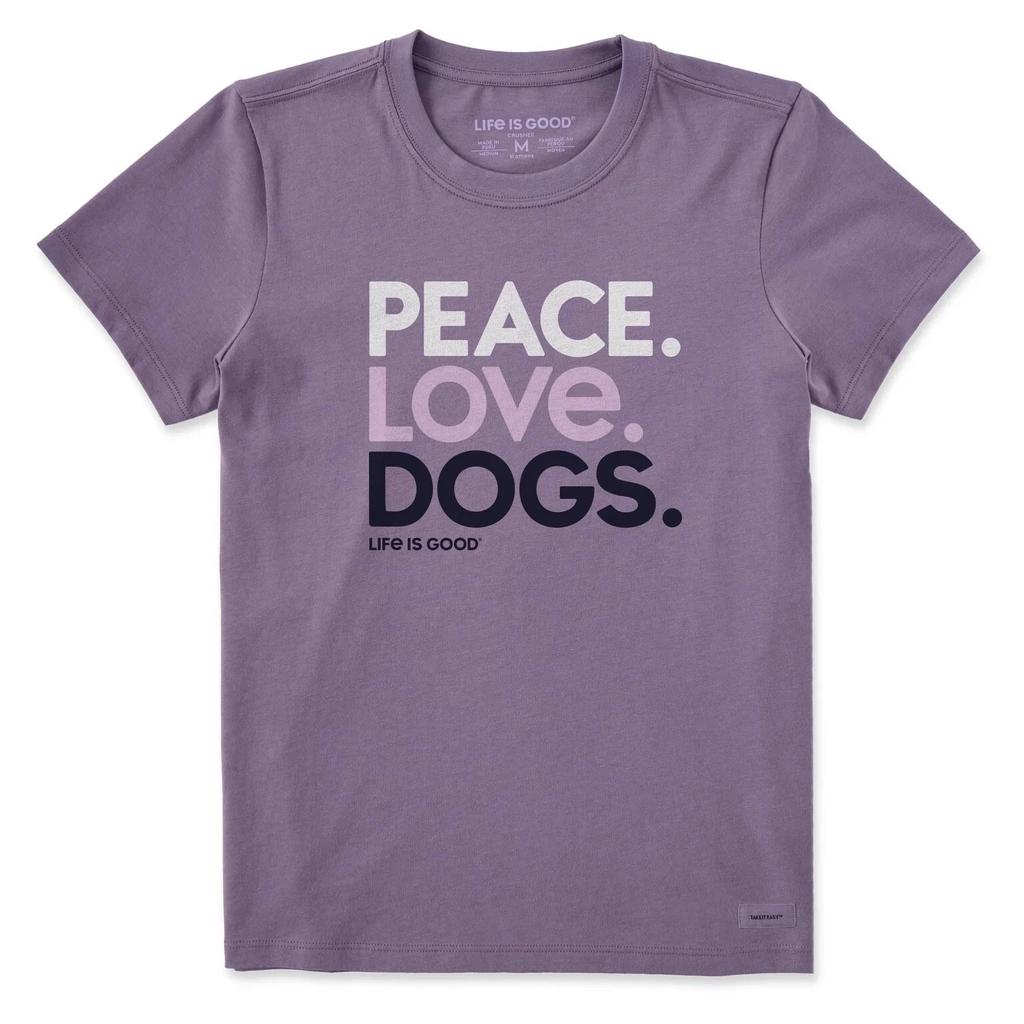 Women's Peace Love Dogs Short Sleeve Short Sleeve Crusher Tee, Dusk Purple