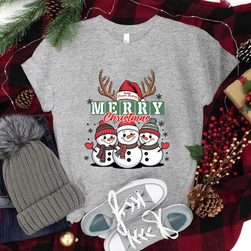 Feliz Natal Fofo SnowUnisex Camisetas Gráficas Mulheres Festa de Natal Camiseta Combinando Camiseta Festiva de Feriado Ano Novo FeVestuário Unissex