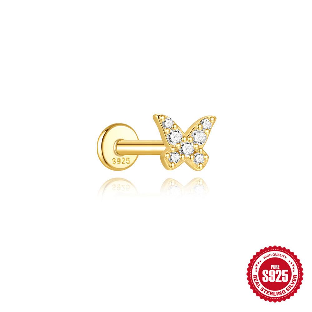 

S925 Silver Opal Planet Butterfly Chain Stud Cartilage Spiral Earring 16G Daily Wear