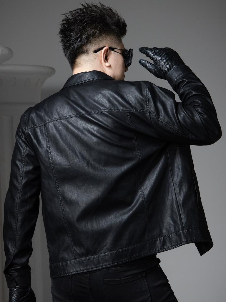 European Trendy Brand Lapel Leather Jacket for Men, 2025 Autumn New Style, Cool Biker Jacket with a High-End Feel