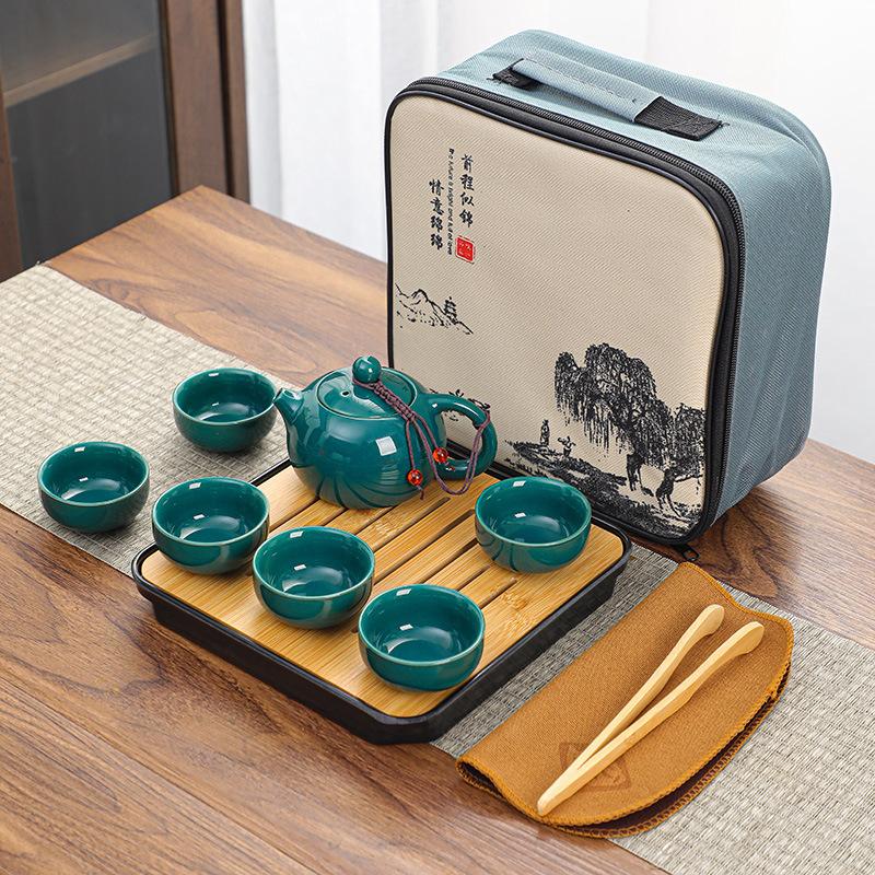 Ceramic Travel Kung Fu Tea Set Teapot Tea Can Creative Guochao Business Real Estate Event Gifts