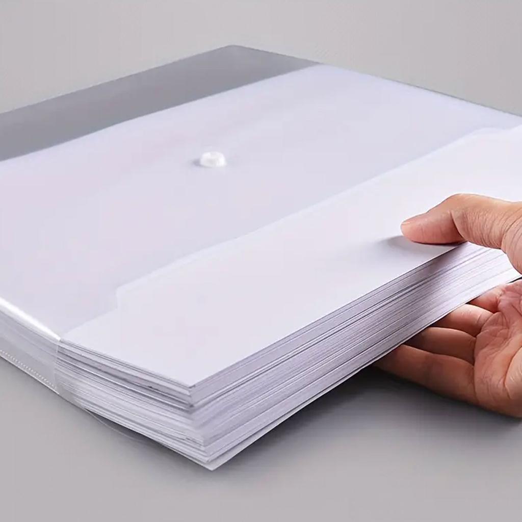 WQN-5PCS PP Plastic Envelope Clear Reusable Plastic Envelope Waterproof Folder with Button A4 Size For School Office Supplies