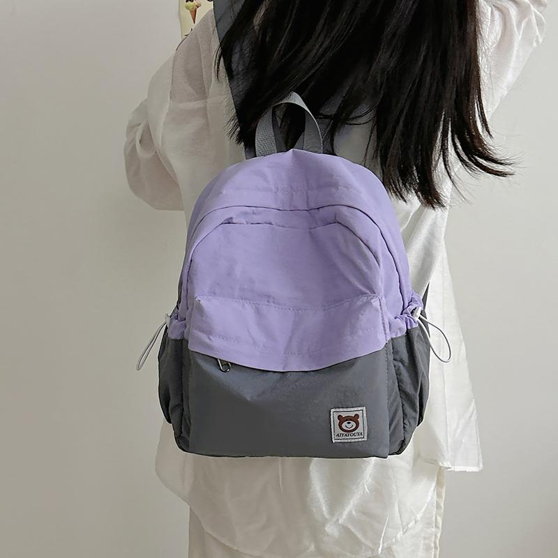 Women Contrast Color Backpack Junior High School Student Travel Small Schoolbag