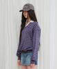 AMES-WORLDWIDE V Neck Collar Stripe Sweatshirt Purple