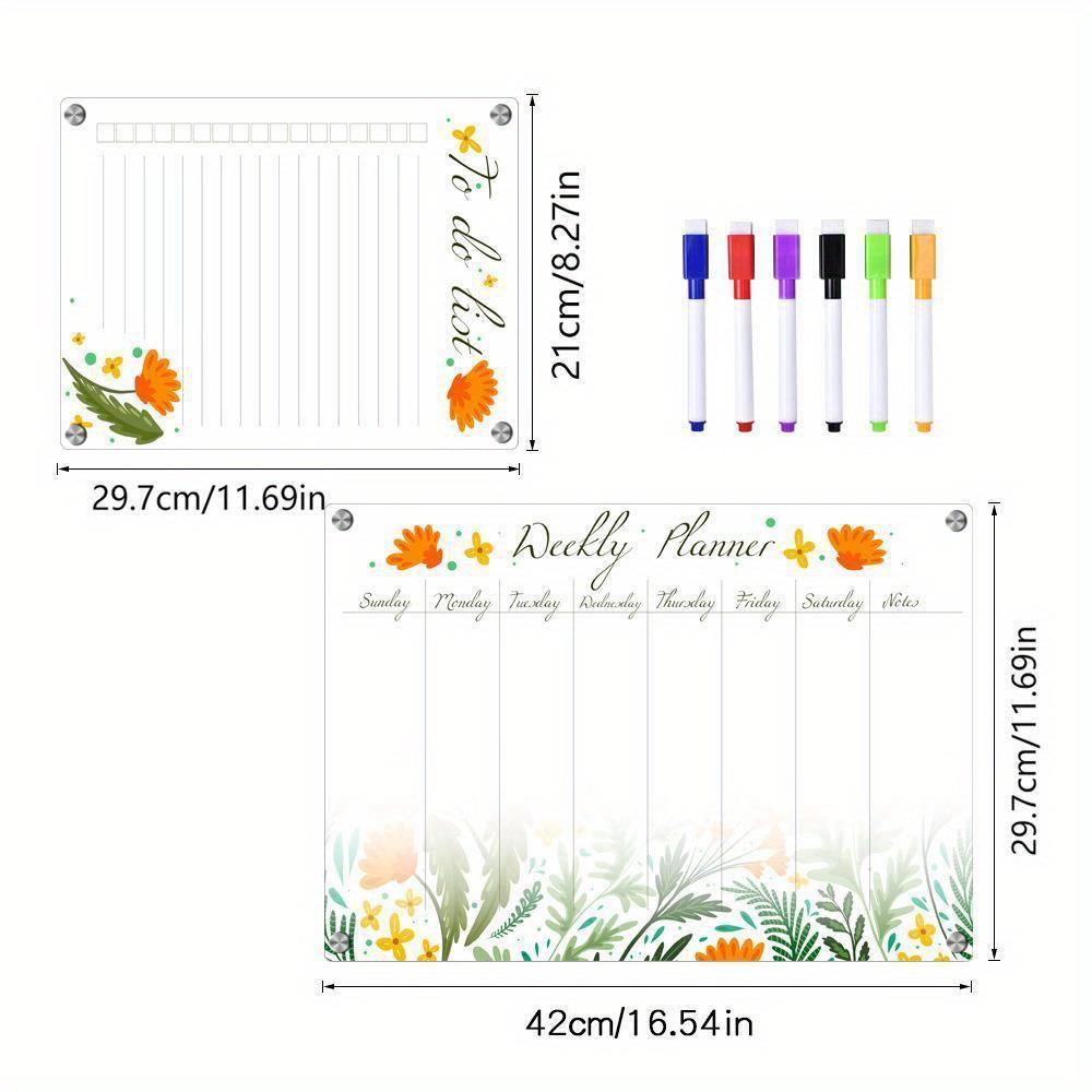 2pcs Acrylic magnetic calendar blackboard forest animals flowers plant pattern daily weekly monthly planner refrigerator magnet dry erase board