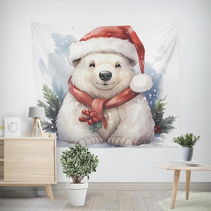 

Новогодний рождественский узор с белым медведем для гостиной и спальни, декоративный гобелен 150x130cm