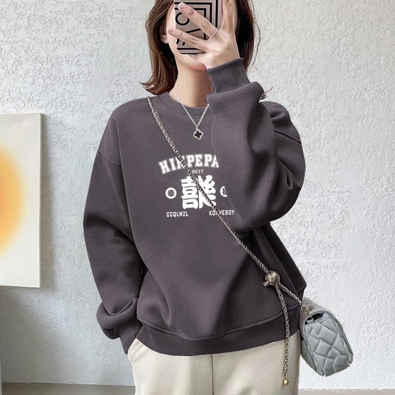 

New cotton long-sleeved t-shirt women s ins trendy niche sweater Korean version autumn and winter piled and thickened XXXXL