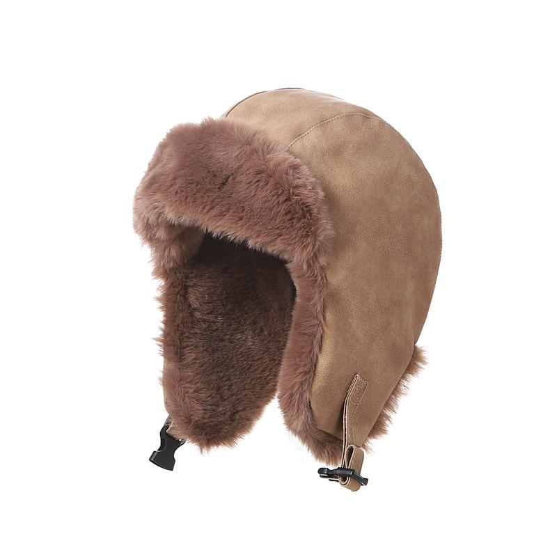 Shopping casual ear protection hat women's winter wind and cold Lei Feng hat warm thickened PU leather plush hat