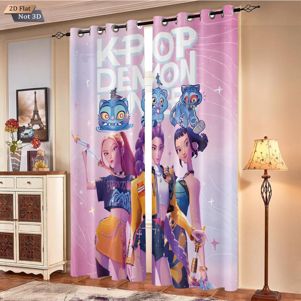 2 ks K-Pop Lovci démonů potisk zatemňovací závěsy izolace více velikostí obývací pokoj sváteční dekorace pratelné v pračce
