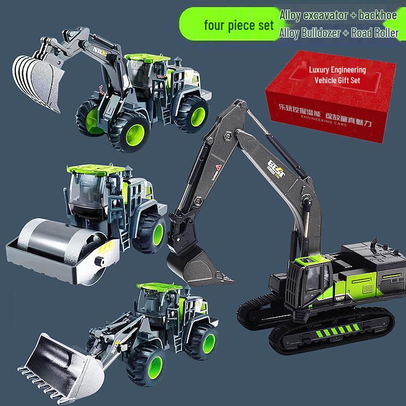 Children's Alloy Construction Vehicle Set: Excavator, Snowplow, Crane, Mixer Truck Simulation Toys