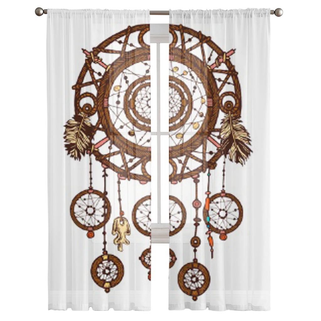 Hand -Drawn Dream Catcher Tulle Curtains For Living Room Decoration Modern Veil Chiffon Curtains Bedroom Sheer Drapes